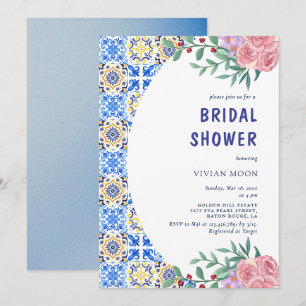 Italian Blue Tile Mediterranean Bridal Shower Invitation