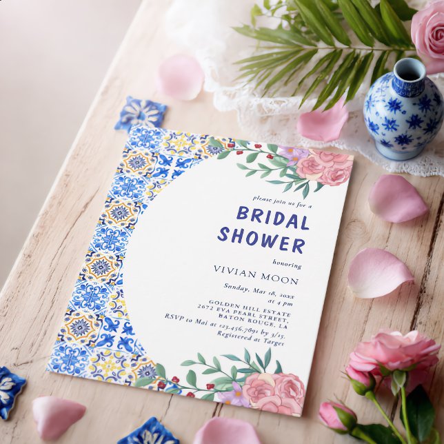 Italian Blue Tile Mediterranean Bridal Shower Invitation (Creator Uploaded)