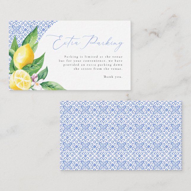 Italian Blue Tile Positano Lemon Extra Parking Enclosure Card (Front/Back)