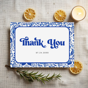 Italian Blue Tile Retro Bridal Shower Thank You Card