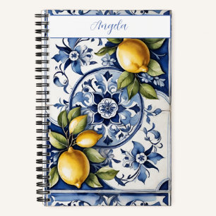 Italian blue tiles and lemons   your name notebook