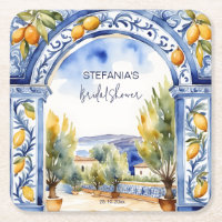 Italian Blue tiles arch lemons bridal shower