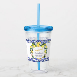 Italian Blue Tiles Limoncello Bridal Shower Gift  Acrylic Tumbler