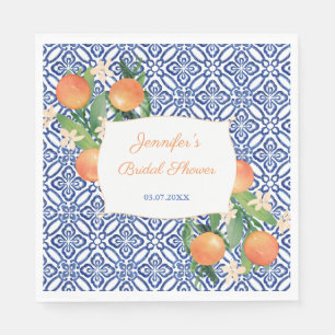 Italian Blue Tiles Sweet Oranges Bridal Shower Napkin