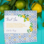 Italian blue tiles watercolor lemon bridal shower thank you card<br><div class="desc">Our Italian-Mediterranean inspired blue ceramic tile pattern paired with cheerful hand painted yellow green watercolor lemons creates a fresh and modern bridal shower thank you card that's sure to impress! Featuring a modern arch shape and elegant brush script. Impress your guests with this trendy and unique design that will have...</div>