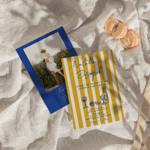 Italian Blue Yellow Hand Written Photo Wedding Invitation