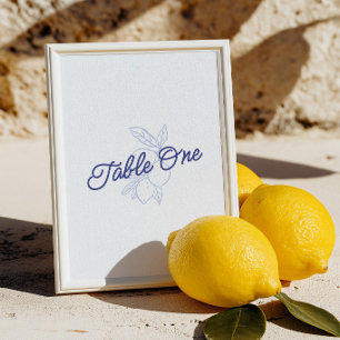 Italian Blue & Yellow Lemon Wedding Table Number