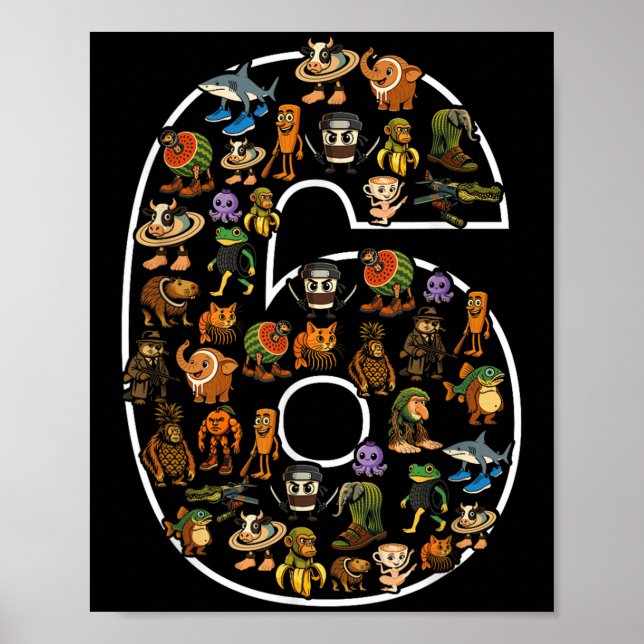 Italian Brainrot Birthday 6 Age Meme 6th Kids Boys Poster (Front)