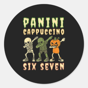 Italian Brainrot Halloween Panini Cappuccino Six S Classic Round Sticker