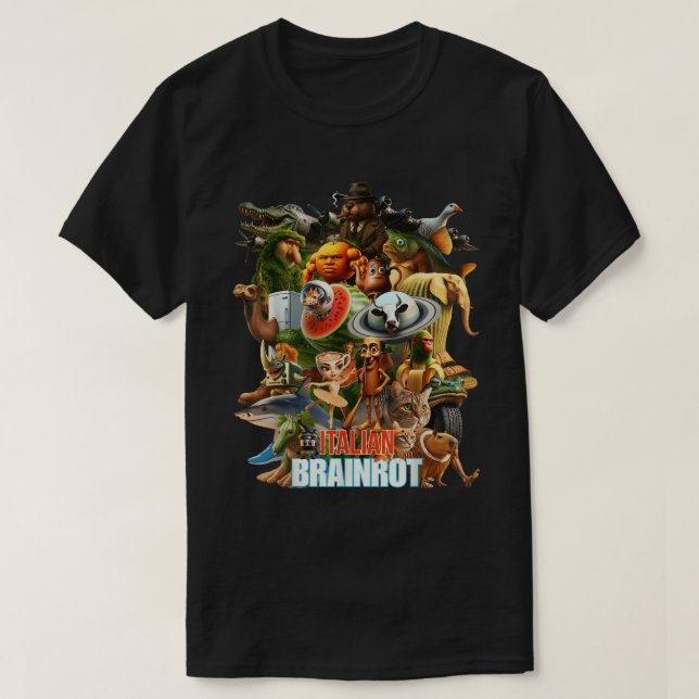 Italian Brainrot Meme Chaos Collage T-Shirt (Design Front)