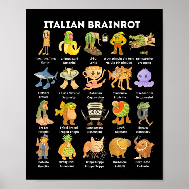 Italian Brainrot Meme For Kids Boy Men Women  Poster (Front)