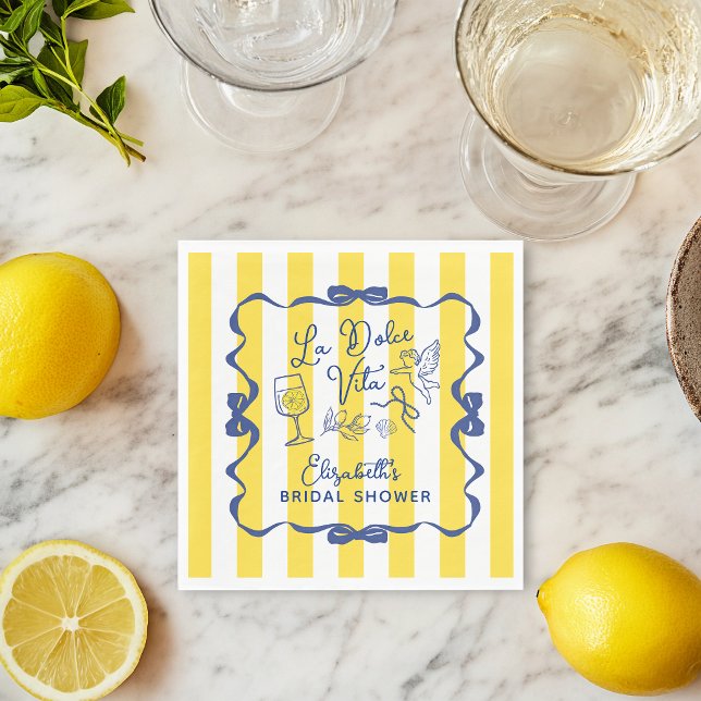 Italian Bridal Shower Napkins Lemon Theme La Dolce (La Dolce Vita Whimsical Italian Bridal Shower Napkins)