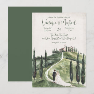 Italian bride & groom cyprus hillside wedding invitation