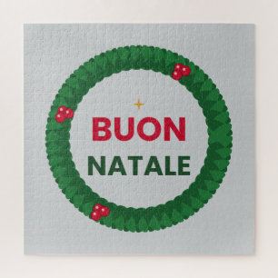 Italian Buon Natale Christmas Wreath Throw Pillo Jigsaw Puzzle