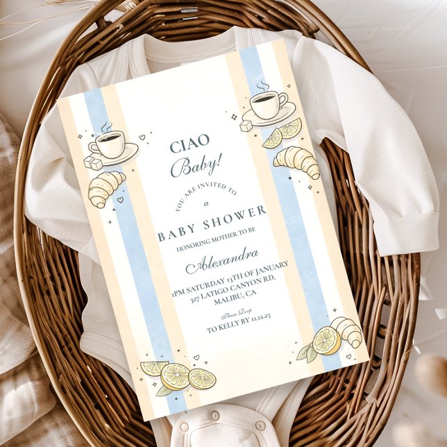 Italian Café Doodle Stripes Baby Shower Invitation (Creator Uploaded)
