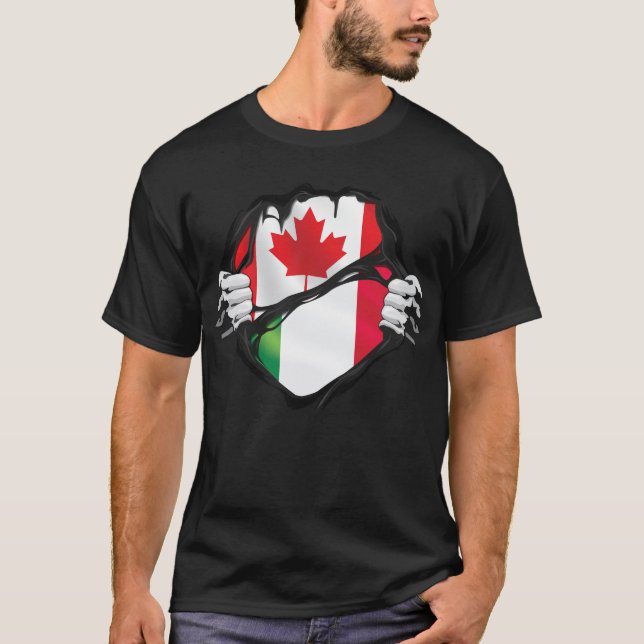 Italian Canadian Hands Ripped Roots Flag T-Shirt (Front)