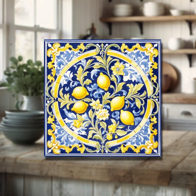 Italian Ceramic Lemon Tile Blue Majolica (Creator Uploaded)