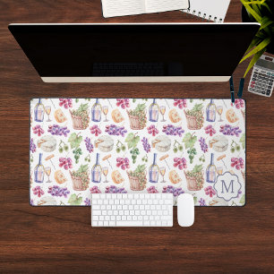 Italian Cheese & Wine Pattern Custom Monogram Desk Mat