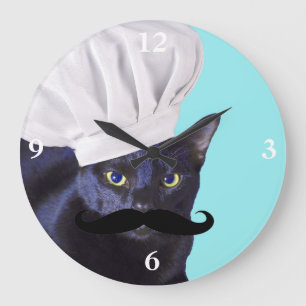 Italian Chef, Black Cat Large Clock