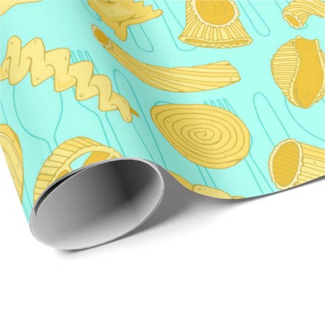Italian Chef Pasta Shapes Food Pattern Blue Wrapping Paper (Roll Corner)