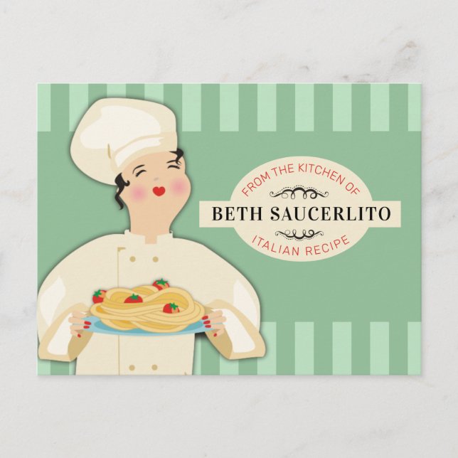 Italian chef pasta spaghetti cookbook recipe card (Front)