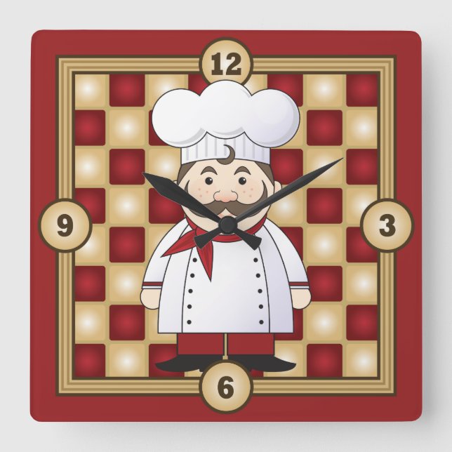 Italian Chef Square Wall Clock (Front)