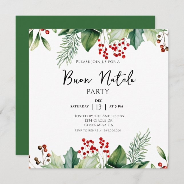 Italian Christmas Buon Natale Party Invitation (Front/Back)