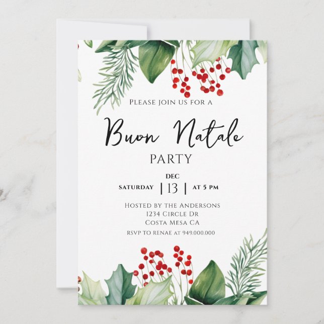 Italian Christmas Buon Natale Party Invitation (Front)