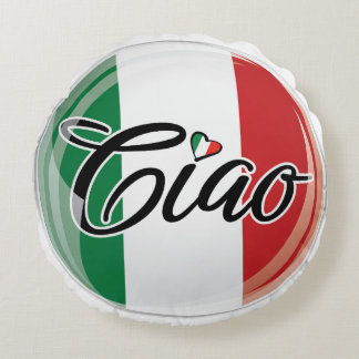 Italian Ciao Italian Flag Heart Design Round Pillow