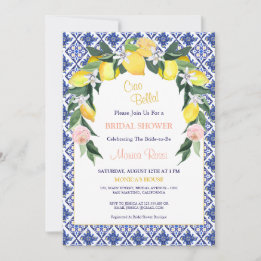 Italian Citrus Blue Tiles Summer Bridal Shower  Invitation