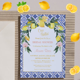 Italian Citrus Blue Tiles Summer Bridal Shower  Invitation