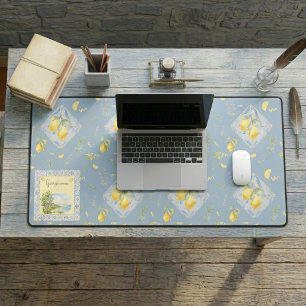 Italian Coast Monogram Name Watercolor Lemon Tile Desk Mat