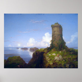 Italian Coast Scene with Ruined Tower -Thomas Cole Poster