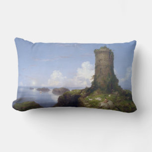 Italian Coastal Scene with a Ruined Tower Lumbar Pillow