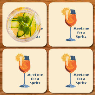 Italian Cocktail Drink Vintage Retro Happy Hour Square Paper Coaster