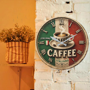 Italian Coffee Rustic Kitchen Vintage Espresso Large Clock