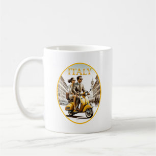 Italian couple on scooter coffee mug