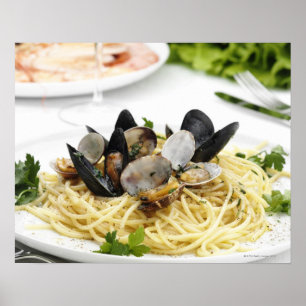 Italian cuisine. Spaghetti alle vongole. Poster