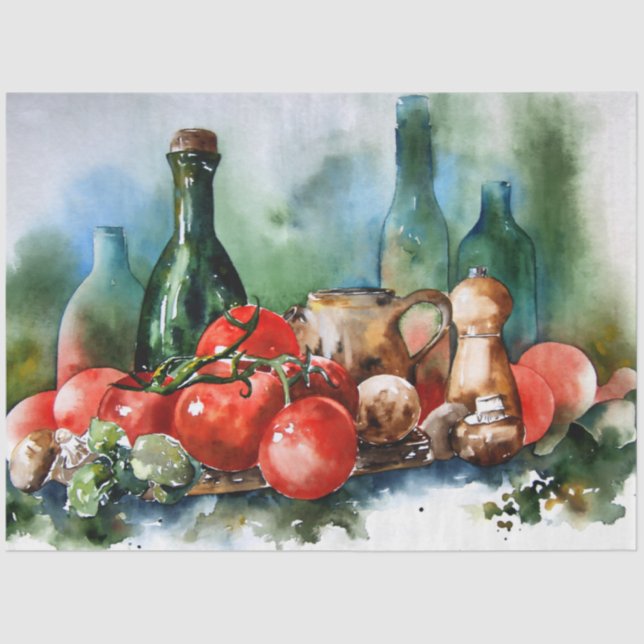 Italian Cuisine Watercolor Decoupage Tissue Paper (Front)