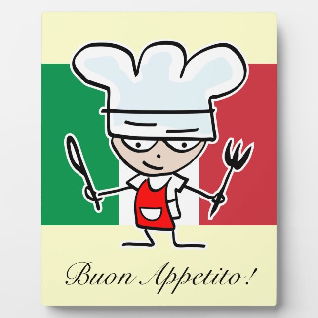 Italian deco gift with funny cook cartoon plaque (Front)