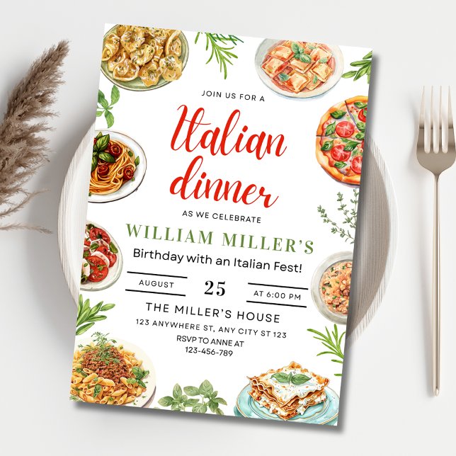 Italian Dinner Birthday Invitation, Pasta & Pizza Invitation (Creator Uploaded)