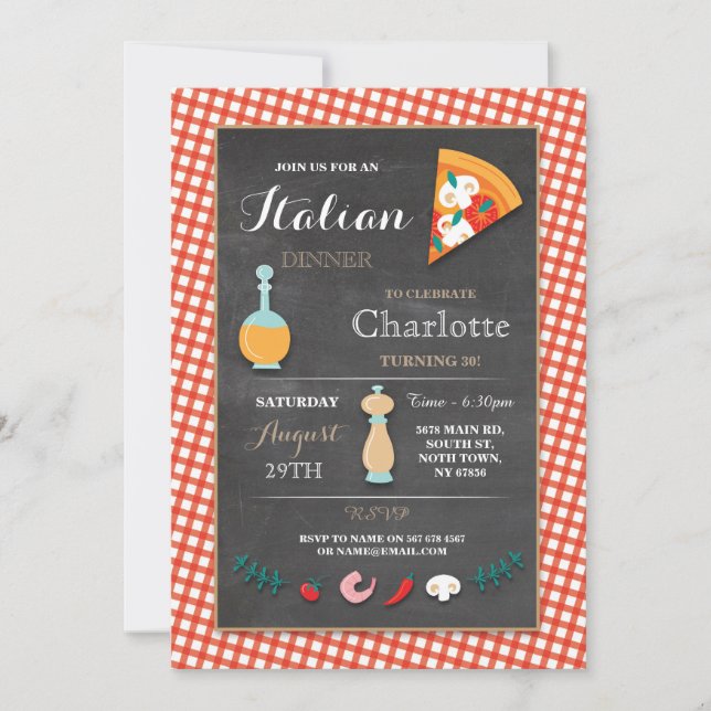 Italian Dinner Birthday Party Chalk Pizza Invite (Front)
