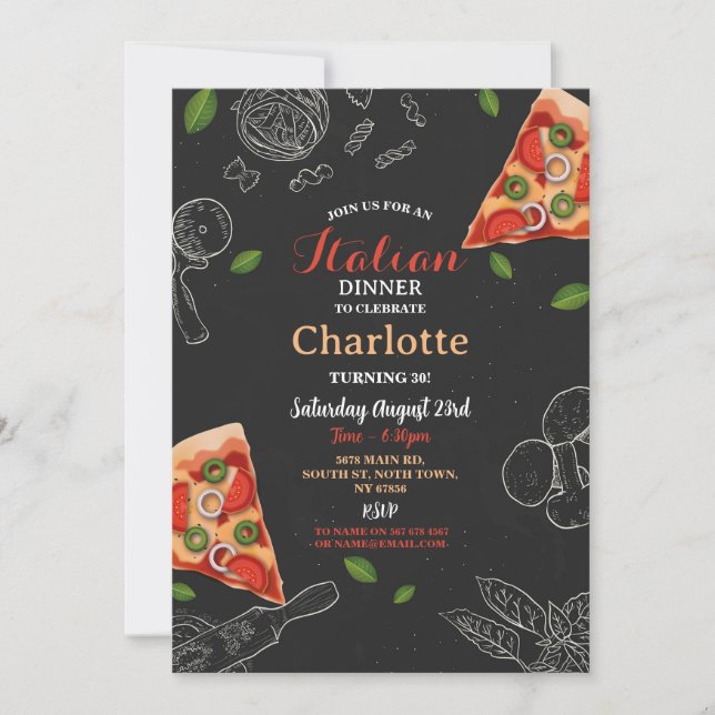 Italian Dinner Birthday Party Pizza Lunch Invitation (Front)