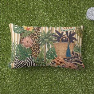 Italian Dolce Vita Tropical Botanical Travel Lumbar Pillow