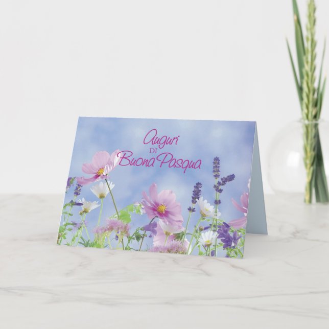 Italian Easter Blessings Nun, Wildflowers Holiday Card (Front)