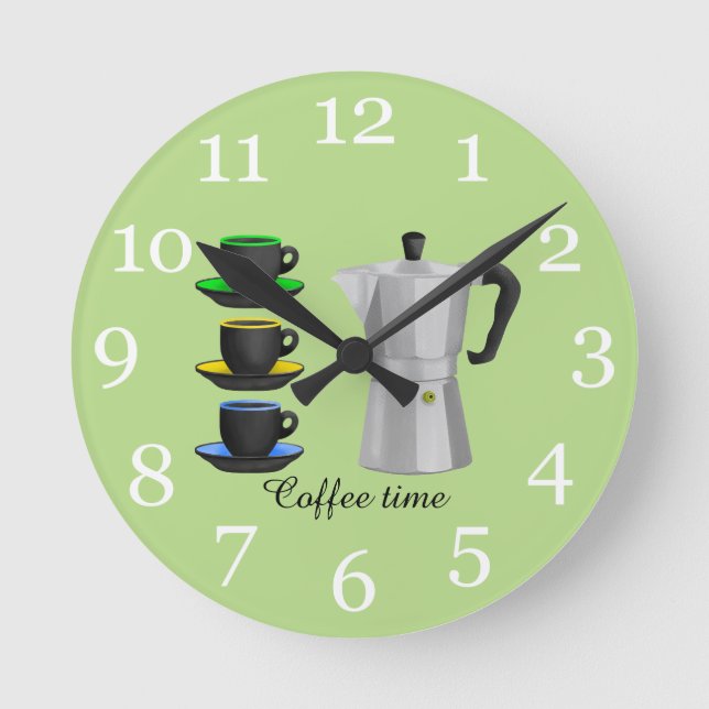 Italian Espresso Coffee Pot Round Clock (Front)