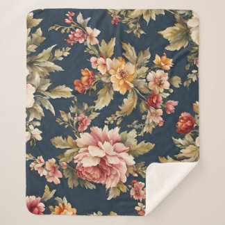 Italian Exquisite Beautiful Floral Pattern Sherpa Blanket