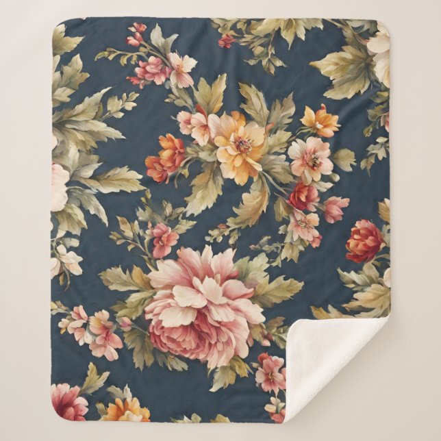 Italian Exquisite Beautiful Floral Pattern Sherpa Blanket (Front)