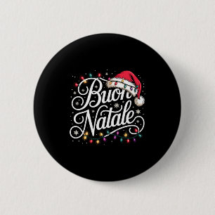 Italian Family Christmas Lights Red Santa Hat Buon 2 Inch Round Button