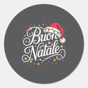 Italian Family Christmas Lights Red Santa Hat Buon Classic Round Sticker
